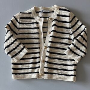 Zara Cream and Black Knit Cardigan